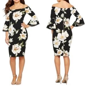 SALE 5/$25 📦 Premier Amour Off The Shoulder Bell Sleeve Floral Sheath Dress 6